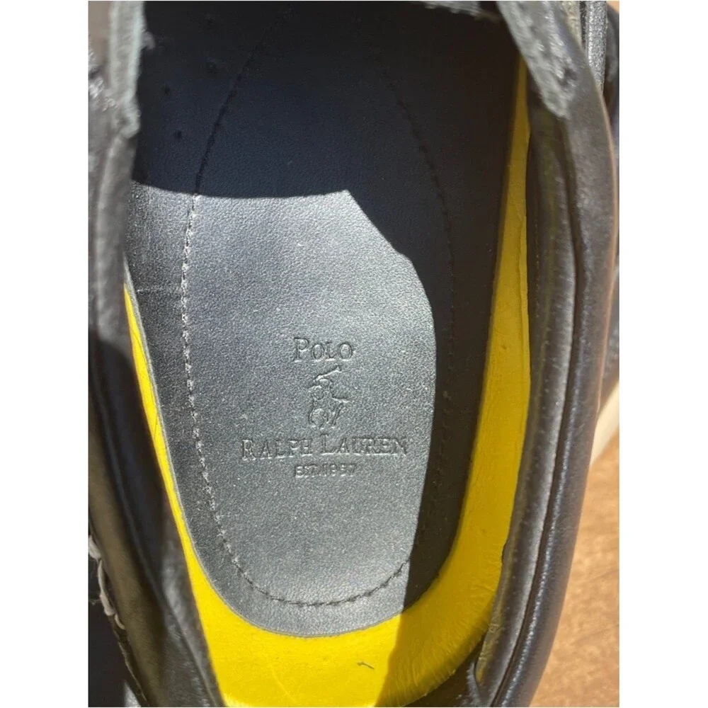 Polo by Ralph Lauren SOREN Black Leather Boat Shoes with Yellow Insoles. 11D